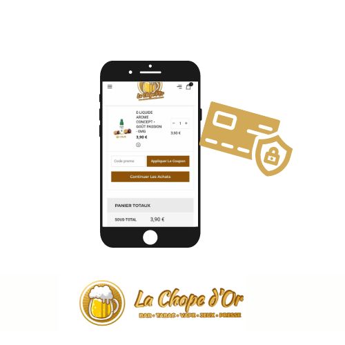 Photo d'un smartphone sur le site internet vape chope arras avec le paiement sécurisé en ligne
